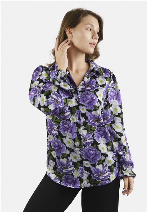 SisterS Point Ebbeysh47 Kvinde Purple Flower Langærmede Bluser Str XS - hos Magasin