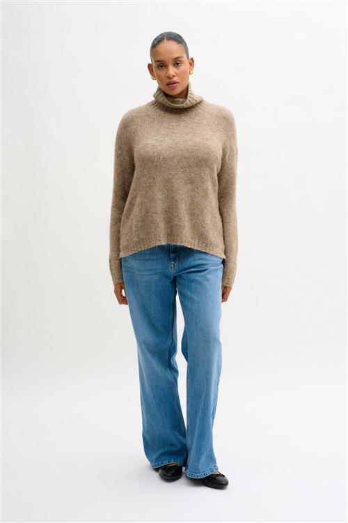 Se My Essential Wardrobe 11 THE Knit Rollneck Kvinde Dune Melange Sweaters Str L - hos Magasin ved Magasin