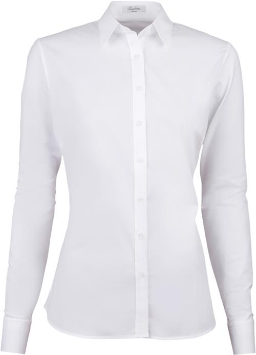 Stenströms Shirt s Poplin Stretch/jersey Kvinde White Langærmede Skjorter Slim Fit Str 40 - hos Magasin