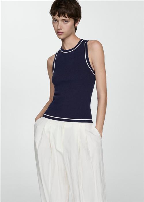 MANGO Knitted top With Contrasting Finish Kvinde Navy Tanktoppe Str L - hos Magasin