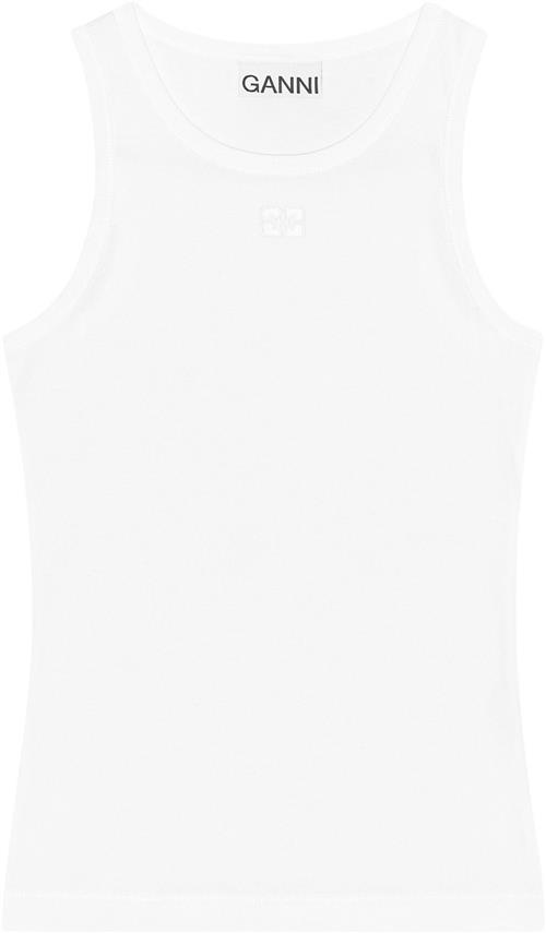 Ganni Soft Cotton Rib Tank Top Kvinde Bright White Tanktoppe Str S - hos Magasin