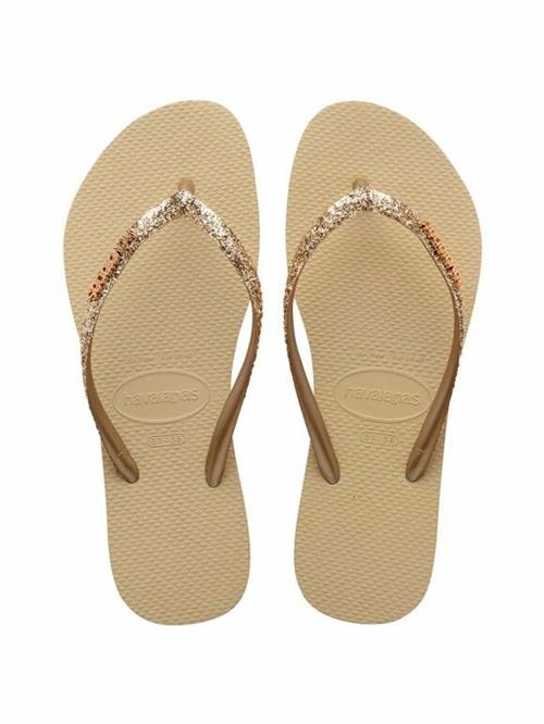 Se Havaianas Hav. Slim Glitter II Kvinde Sand/goldenlightmeta Klipklapper Str 35/36 - hos Magasin ved Magasin