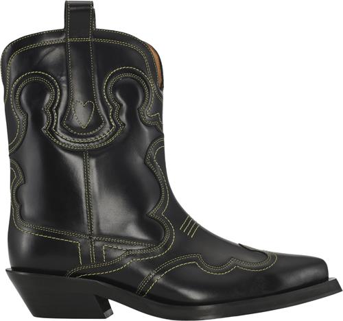 Ganni Embroidered Western Støvler Kvinde Black/yellow Cowboy & Biker Str 39 - hos Magasin