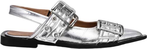 Ganni Feminine Buckle Ballerina Metallic Kvinde Silver Ballerinaer Str 39 - hos Magasin