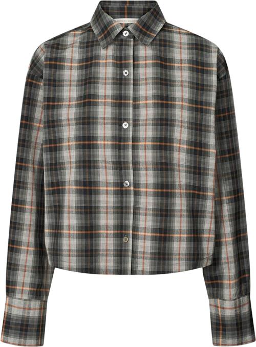 Rabens Saloner Check Shirting Cropped Shirt Seva Kvinde Grey Check Langærmede Skjorter Str L - hos Magasin