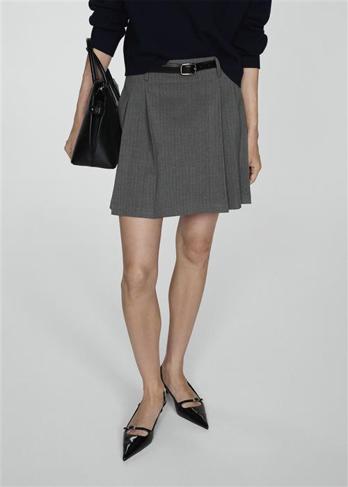 MANGO Pinstriped Pleated Skirt Kvinde Grey Korte Nederdele Str 40 - hos Magasin