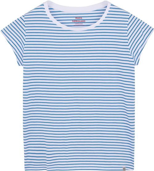 Mads Nørgaard - Copenhagen Organic Jersey Stripe Teasy Tee FAV Kvinde Brilliant White/mediterranian Kortærmede T-shirts Str XS - hos Magasin