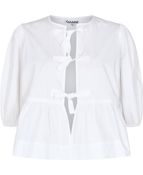 Ganni Cotton Poplin Peplum Blouse Kvinde Bright White Langærmede Bluser Str 44 - hos Magasin