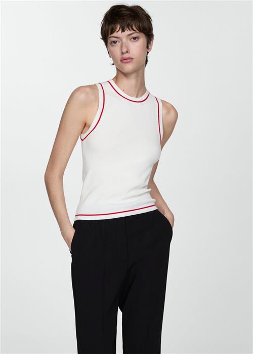 Se MANGO Knitted top With Contrasting Finish Kvinde Light Beige Tanktoppe Str L - hos Magasin ved Magasin