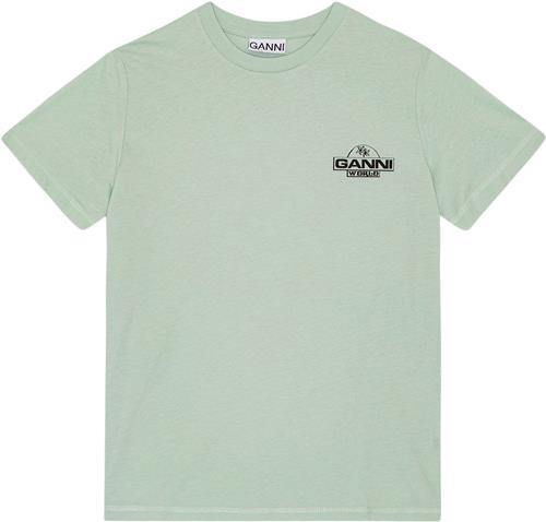 Ganni Thin Jersey Ganni World Relaxed Ts Kvinde Aqua Foam Kortærmede T-shirts Str L - hos Magasin