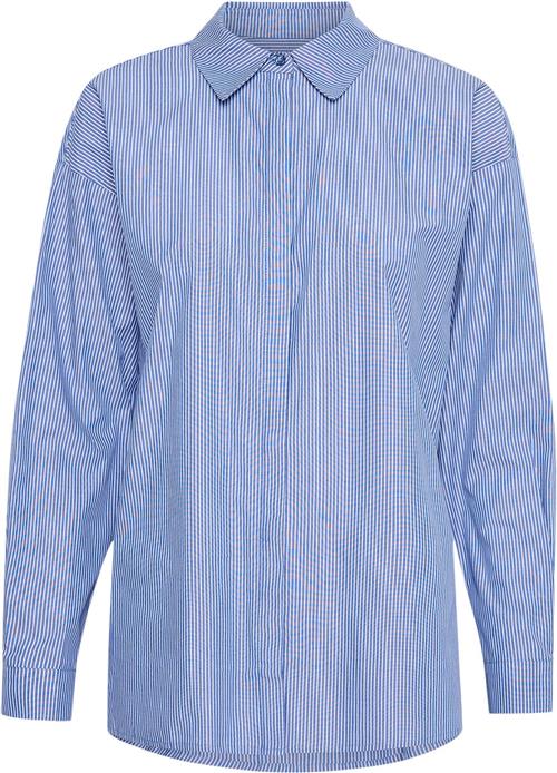 Se My Essential Wardrobe 03 THE Shirt Kvinde Medium Blue Striped Langærmede Skjorter Loose Fit Str 34 - hos Magasin ved Magasin