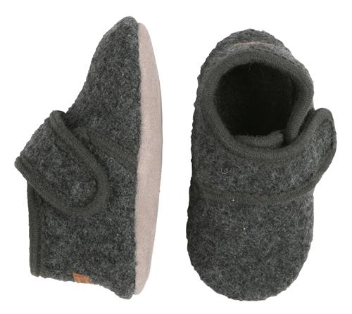 Melton Wool Shoe Velcro Grå Hjemmesko Str 16-17 - Uld hos Magasin