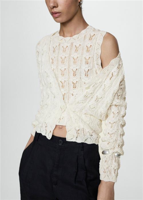 MANGO Crochet Knit Cardigan Kvinde Natural White Cardigans Str XS - hos Magasin