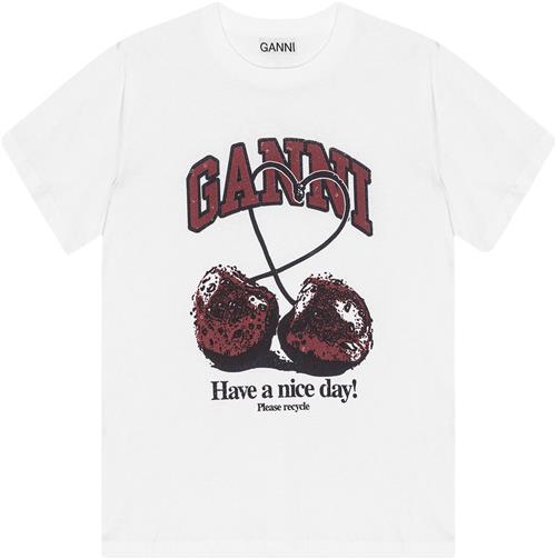 Ganni Basic Jersey Cherry Relaxed Tshirt Kvinde Bright White Kortærmede T-shirts Str L - hos Magasin