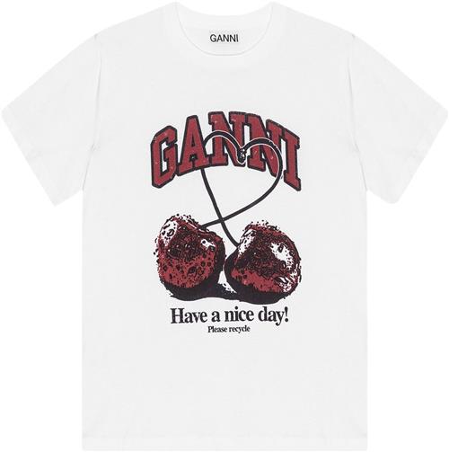 Ganni Basic Jersey Cherry Relaxed Tshirt Kvinde Bright White Kortærmede T-shirts Str XL - hos Magasin