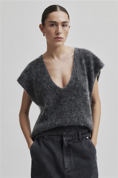 Second Female Camryn Mohair Blend Knit Vest Kvinde Volcanic Ash Sweaters Str XS Mohair - hos Magasin