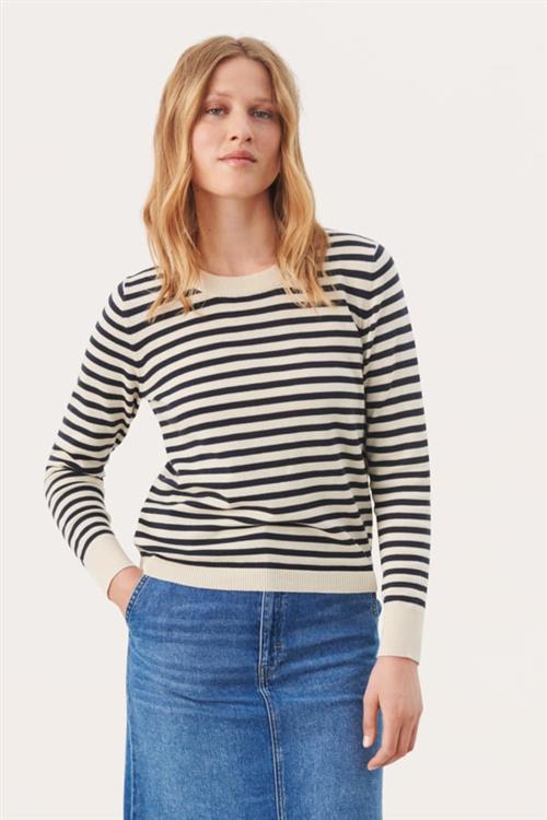 Part Two Gertiepw PU Kvinde Whitecap Gray Stripe Sweaters Relaxed Fit Str L - hos Magasin