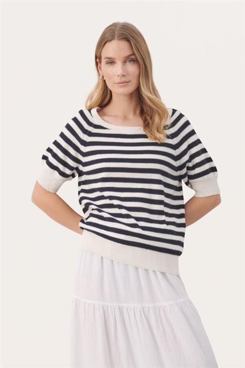 Part Two Glenniepw PU Kvinde Dark Navy Stripe Kortærmet Strik Regular Fit Str XL - hos Magasin