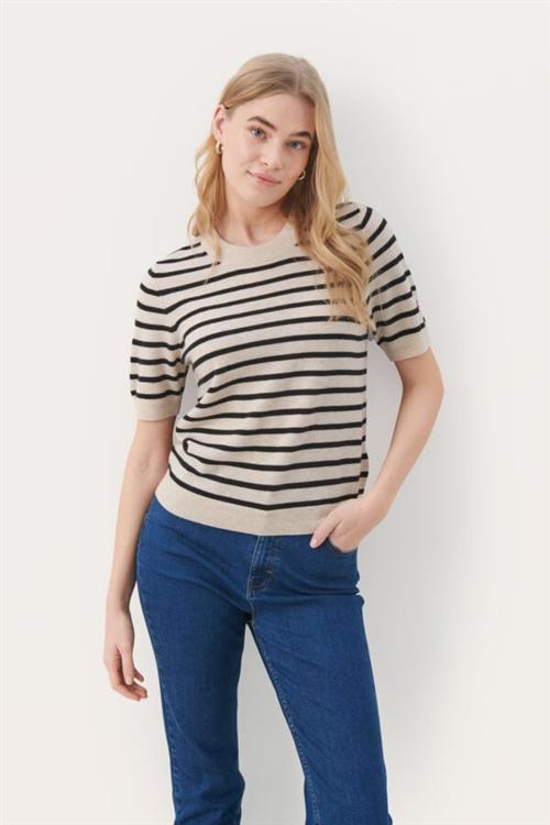 Part Two Everlottapw PU Kvinde White/black Stripe Kortærmet Strik Regular Fit Str XS - hos Magasin