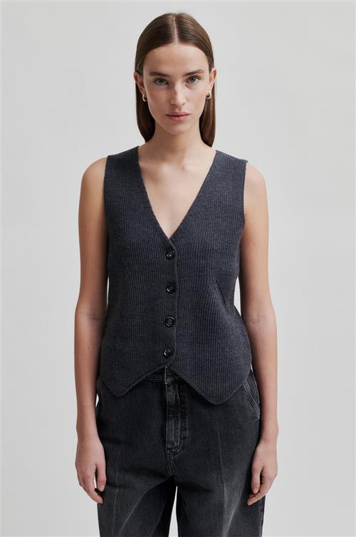 Second Female Willa Knit Waistcoat Kvinde Dark Grey Melange Sweaters Str XL - hos Magasin