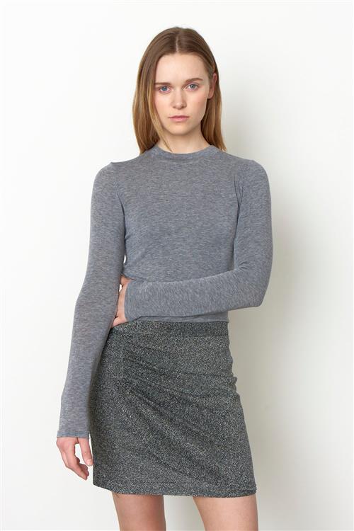 Second Female Matima Oneck Tee Kvinde Grey Melange Langærmede T-shirts Str XL - Merino hos Magasin