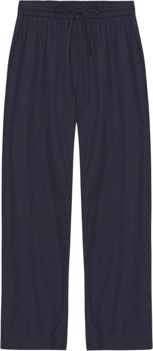 Moshi Moshi Mind Moon Pants Poplin Kvinde Dark Navy Bukser Med Brede Ben Str L - hos Magasin