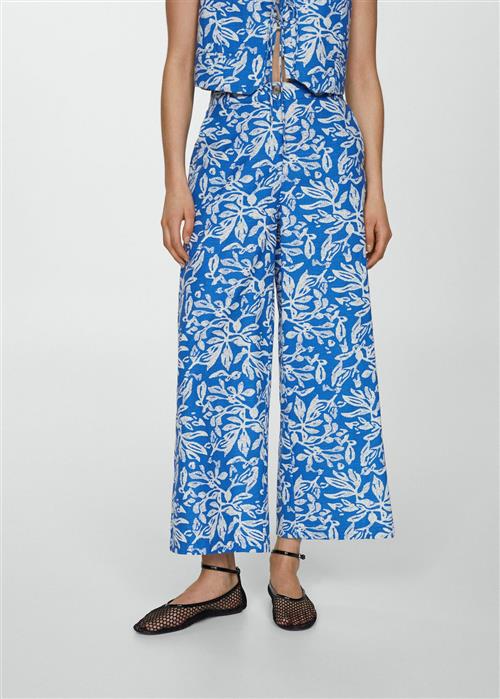 MANGO Wide leg Printed Trousers Kvinde Medium Blue Bukser Med Brede Ben Str L - hos Magasin