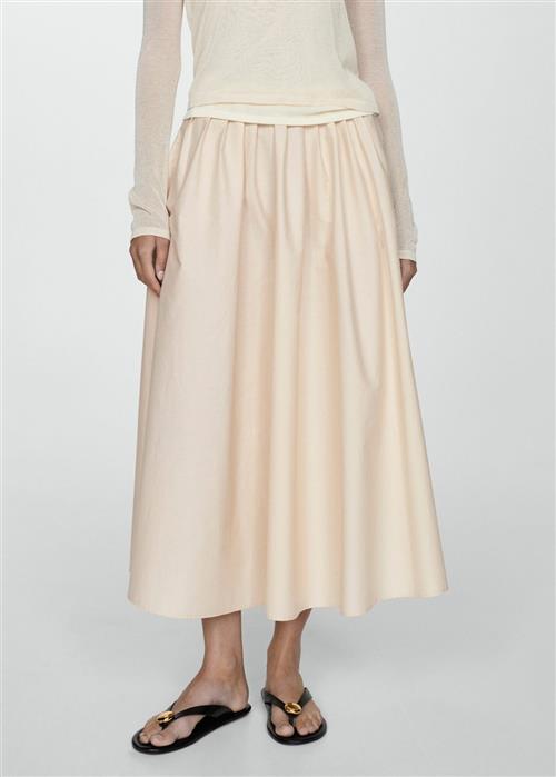 MANGO Pleated Midi Skirt Kvinde Light Beige Midi Nederdele Str 34 - hos Magasin