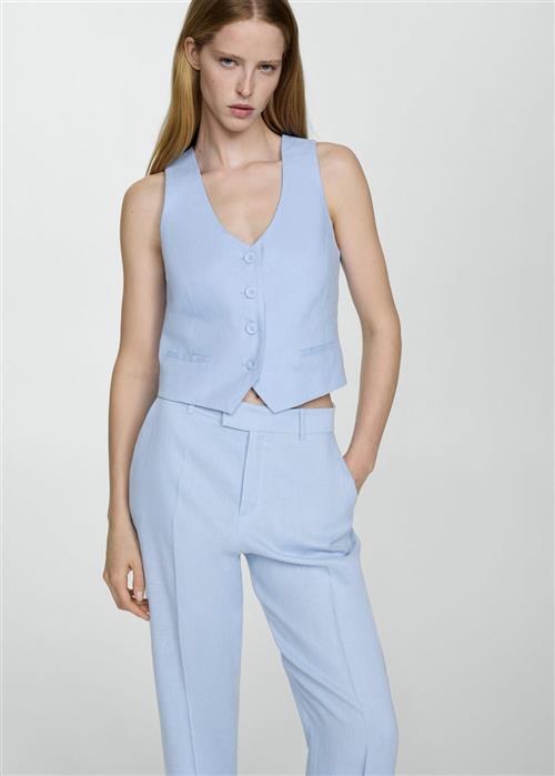 MANGO Linen Suit Waistcoat Kvinde Lt-pastel Blue Veste Str L - hos Magasin