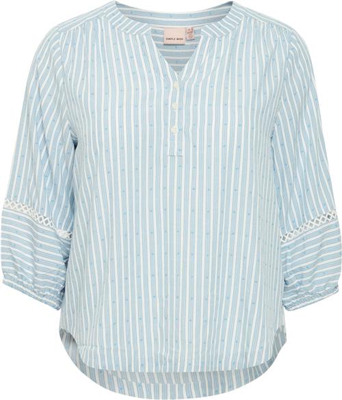 Simple Wish Swnatalie BL 1 Kvinde Cool Blue Stripe Kortærmede Bluser Str 48 - hos Magasin