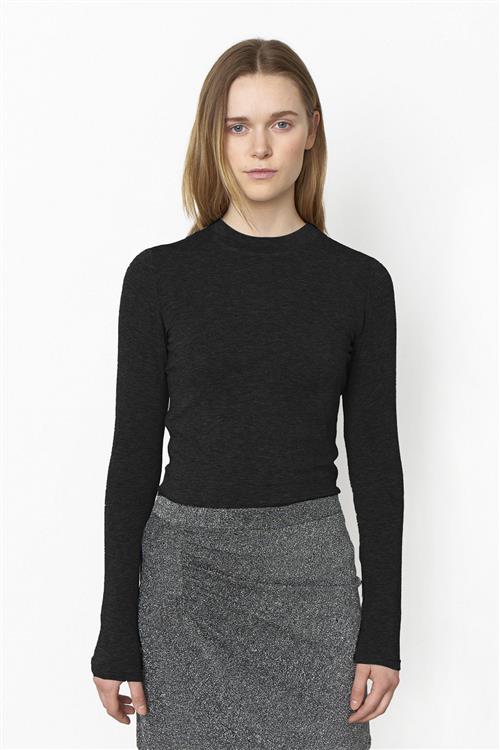 Second Female Matima Oneck Tee Kvinde Black Langærmede T-shirts Str S - Merino hos Magasin