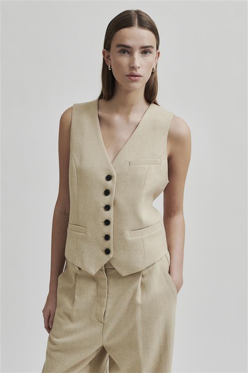 Second Female Navada Wool Waistcoat Kvinde Beige Melange Veste Str XS - hos Magasin