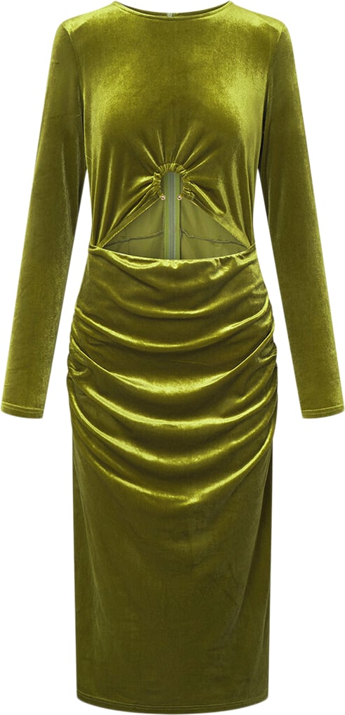 HUNKØN Saga Velour Dress Kvinde Dusty Green Midi Kjoler Str L Velour - hos Magasin