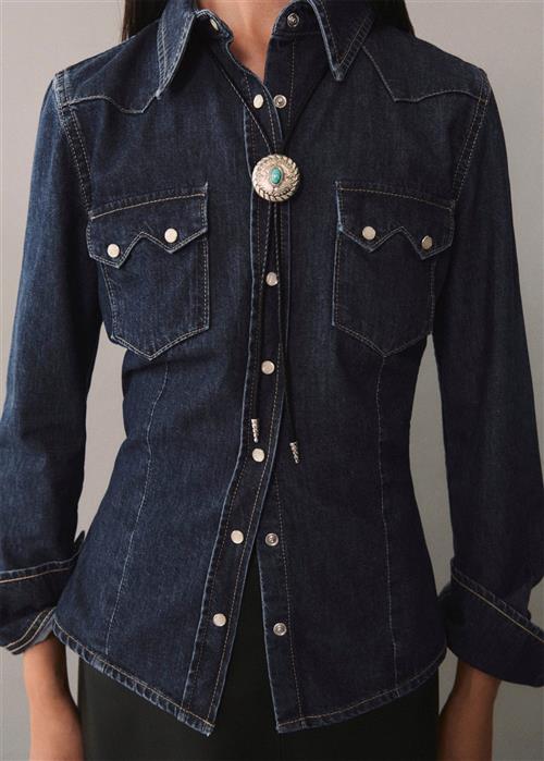 MANGO Chestpocket Denim Shirt Kvinde Open Blue Skjorter Str M Denim - hos Magasin