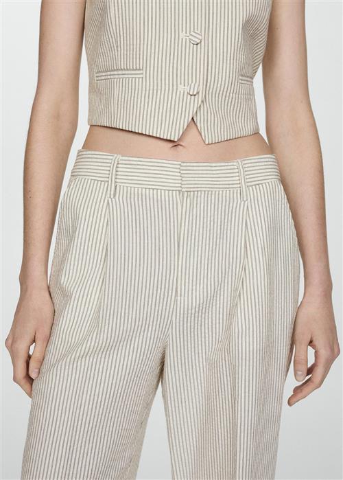 MANGO Straight Striped Trousers Kvinde Light Beige Bukser Med Lige Ben Str 34 - hos Magasin