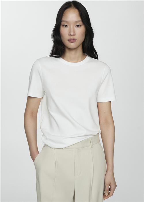 MANGO Shortsleeved Cotton T-shirt Kvinde White Kortærmede T-shirts Str M - hos Magasin