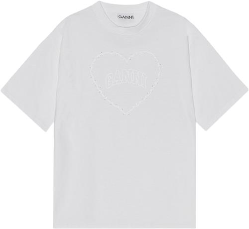 Ganni Heavy Cotton Drop Shoulder Heart T Kvinde Bright White Kortærmede T-shirts Str S - hos Magasin