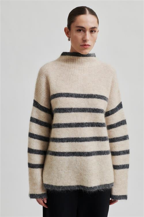 Second Female Ovalis Mohair Blend Knit Tneck Kvinde Brazilian Sand Grey Sweaters Str M Mohair - hos Magasin