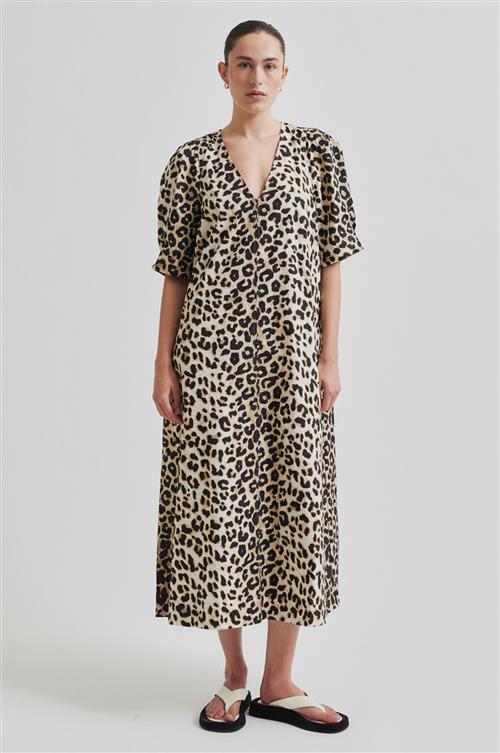 Second Female Leoa Poplin Leopard Maxi Kjole Kvinde Kelp Maxi Kjoler Str M - Bomuld hos Magasin