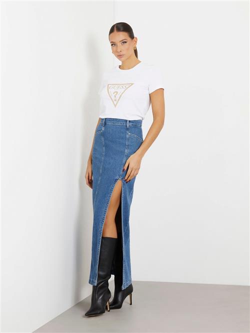 Se GUESS SS CN Gold Triangle TEE Kvinde Pure White Kortærmede T-shirts Str XS - hos Magasin ved Magasin