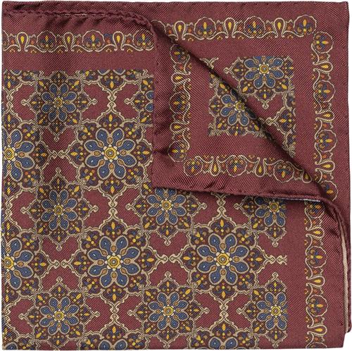 ETON Dark Red Medallion Print Silk Pocket Square One Size - Slips hos Magasin