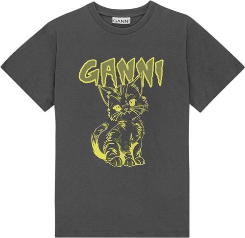 Ganni Basic Jersey Kitty Relaxed Tshirt Kvinde Volcanic Ash Kortærmede T-shirts Str L - hos Magasin