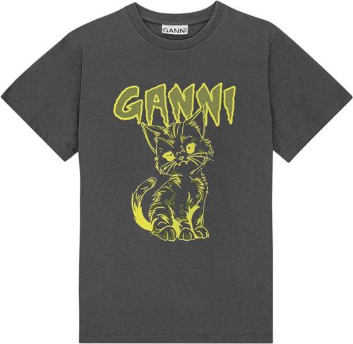 Ganni Basic Jersey Kitty Relaxed Tshirt Kvinde Volcanic Ash Kortærmede T-shirts Str S - hos Magasin