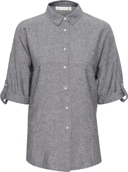 InWear Kikoiw Shirt Kvinde Marine Blue Melange Kortærmede Skjorter Relaxed Fit Str 44 - hos Magasin