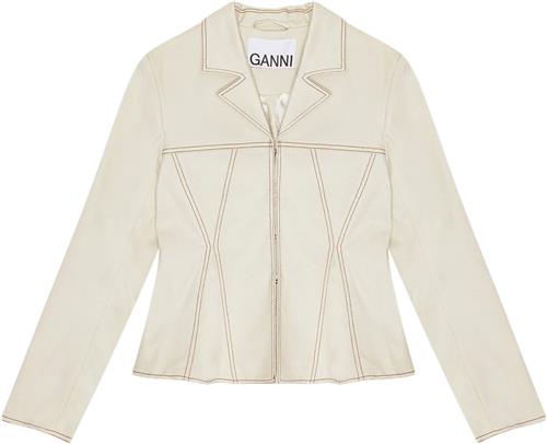 Ganni Herringbone Canvas Fitted Blazer Kvinde Summer Sand Blazere Str 38 - hos Magasin