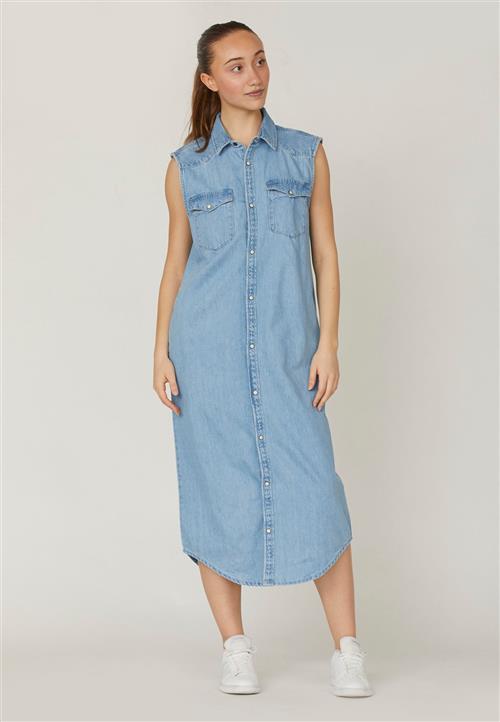 SisterS Point Osal.DR Kvinde L. Blue Wash Midi Kjoler Str XS - Denim hos Magasin