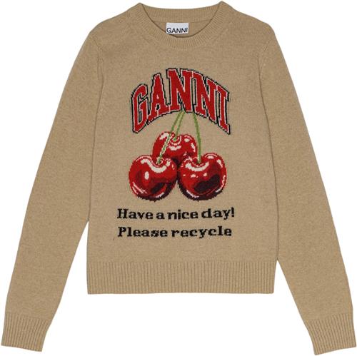 Se Ganni Graphic Wool Mix Cherry Crewneck Kvinde Safari Sweaters Str M - hos Magasin ved Magasin