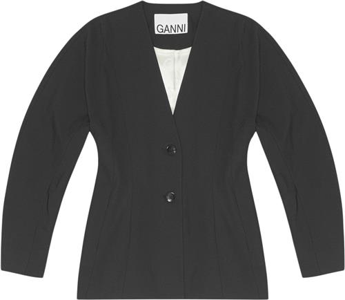 Se Ganni Drapey Melange Fitted Shaped Sleeve Kvinde Black Blazere Str 42 - hos Magasin ved Magasin