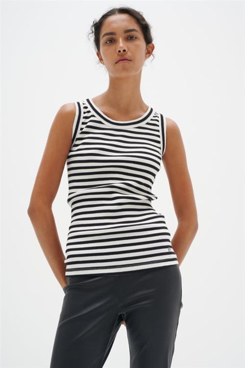 InWear Dagnaiw Striped Tank Kvinde Whisper White/ Midnight Magic Tanktoppe Slim Fit Str S - hos Magasin