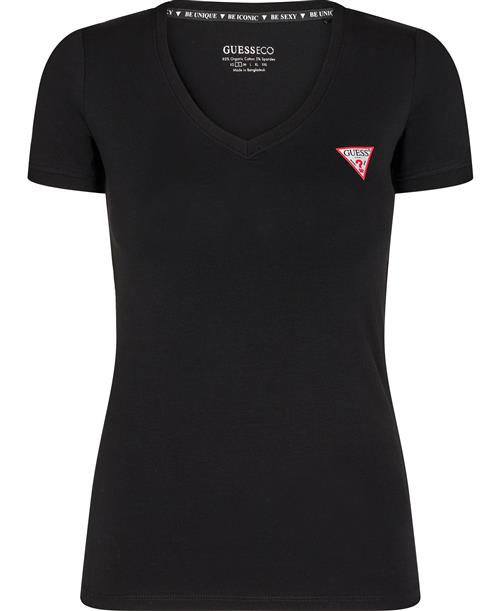 Se GUESS SS VN Mini Triangle TEE Kvinde Jet Black A996 Kortærmede T-shirts Str XS - hos Magasin ved Magasin